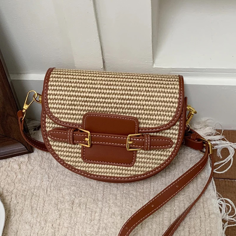 Luxury Bags Designer - England Style Mini Straw Saddle Bags